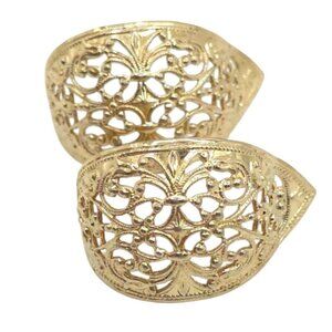 Vintage Gold-Tone Filigree Earrings Pierced Half-Moon Floral Design